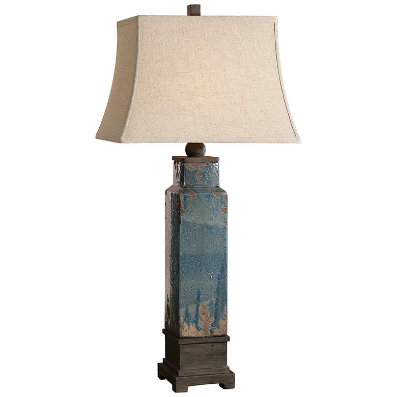 Image 2 Uttermost Soprana 36 inch High Distressed Blue Ceramic Table Lamp