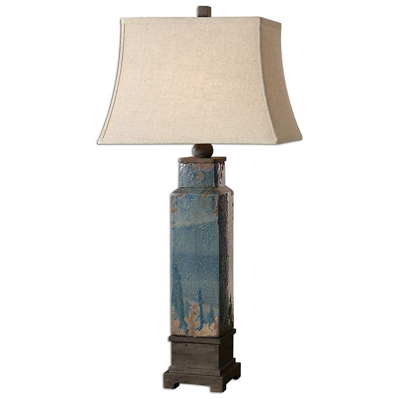 Image 2 Uttermost Soprana 36 inch High Distressed Blue Ceramic Table Lamp