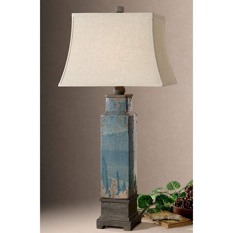 Image 1 Uttermost Soprana 36" High Distressed Blue Ceramic Table Lamp