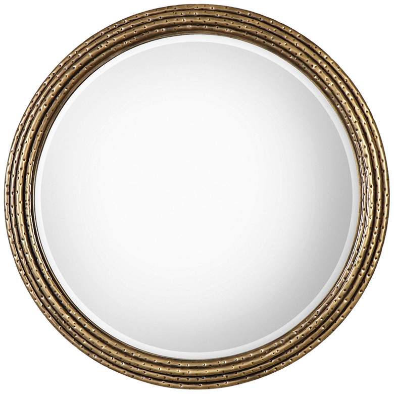 Image 2 Uttermost Spera Antiqued Gold 42 1/4 inch Round Wall Mirror