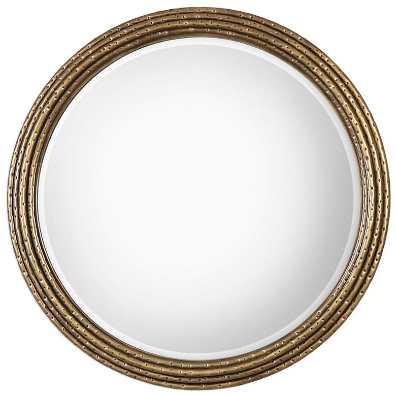 Image 2 Uttermost Spera Antiqued Gold 42 1/4 inch Round Wall Mirror