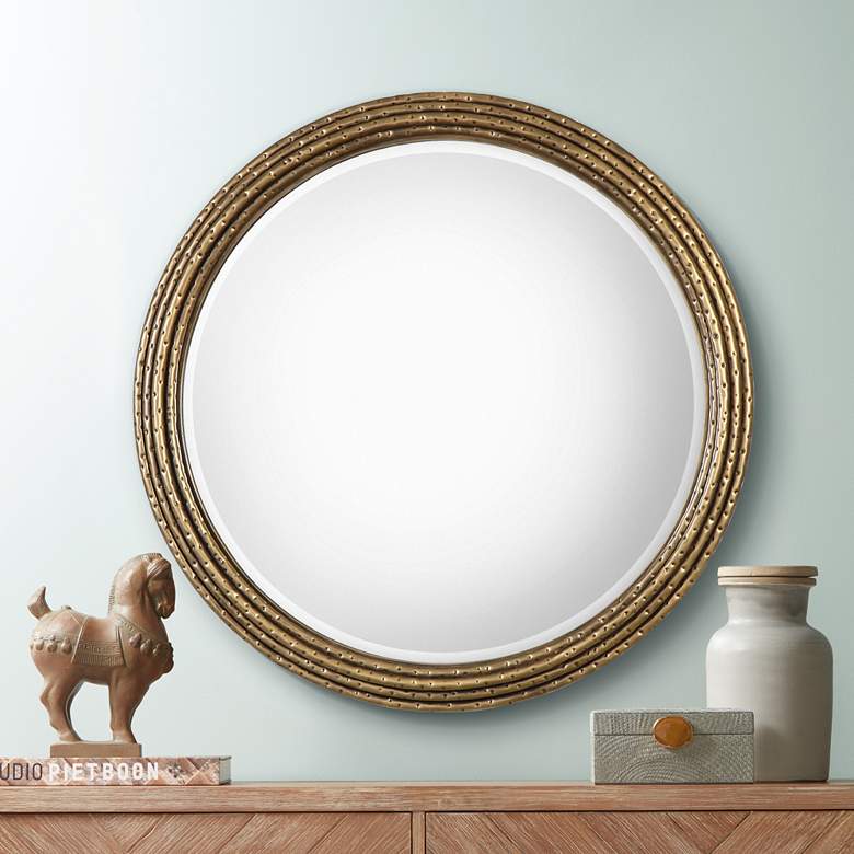 Image 1 Uttermost Spera Antiqued Gold 42 1/4 inch Round Wall Mirror