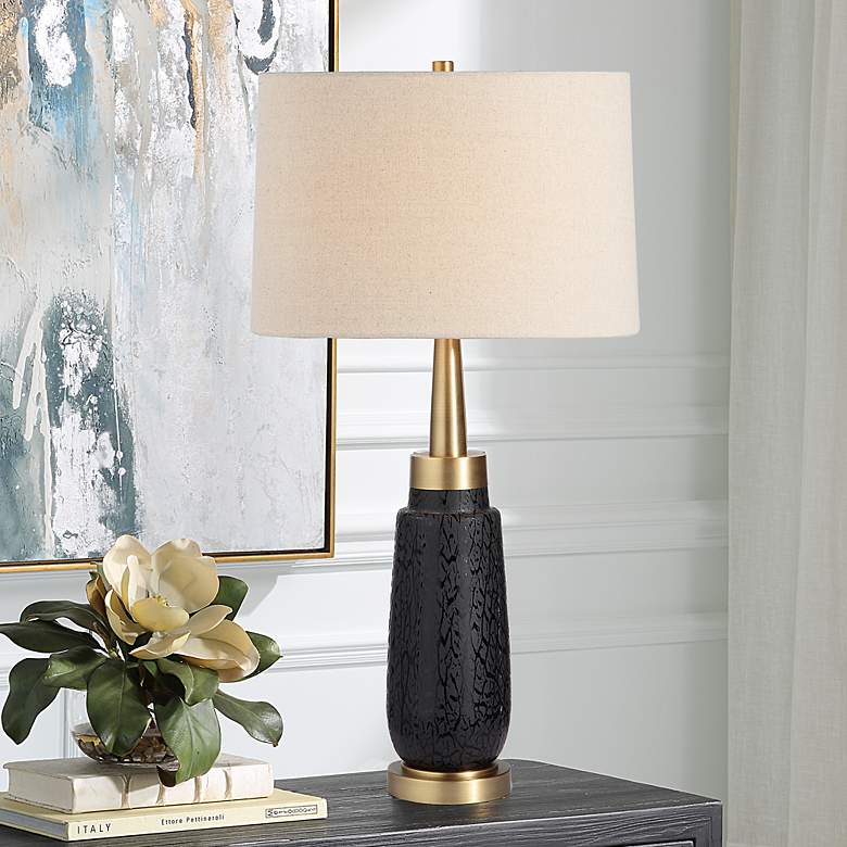 Image 1 Uttermost Spyglass Matte Black Glass Table Lamp
