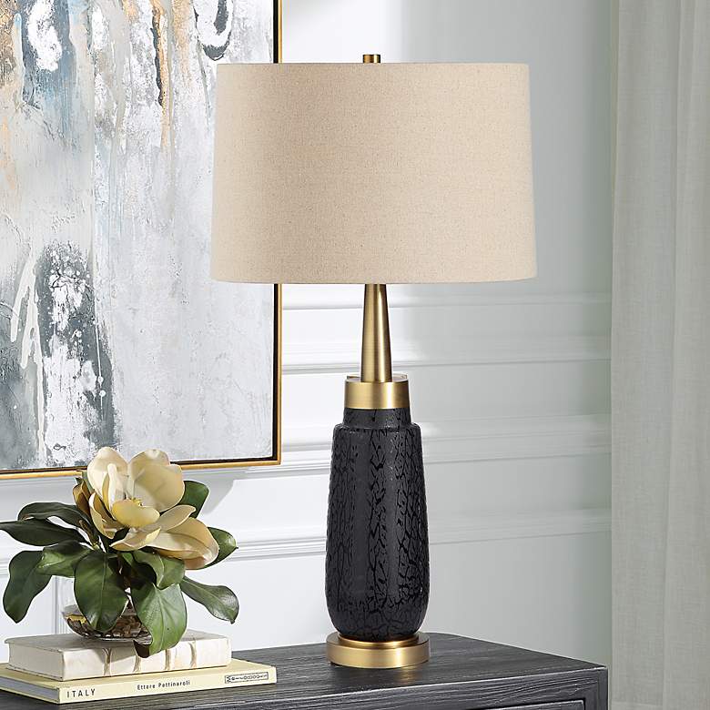 Image 3 Uttermost Spyglass Matte Black Glass Table Lamp more views
