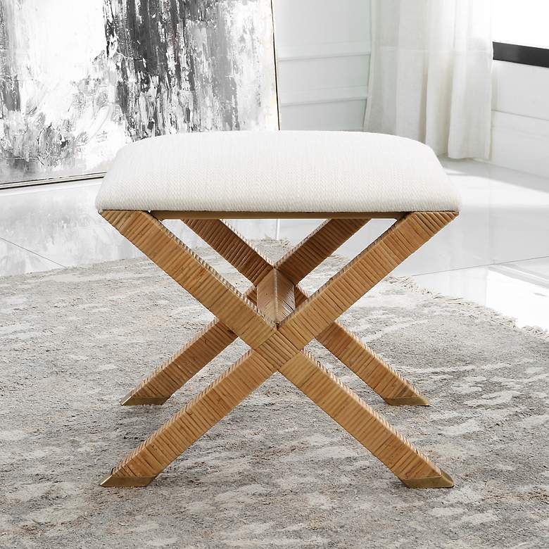 Image 1 Uttermost St. Tropez 19" Wide Textured White Fabric Bench