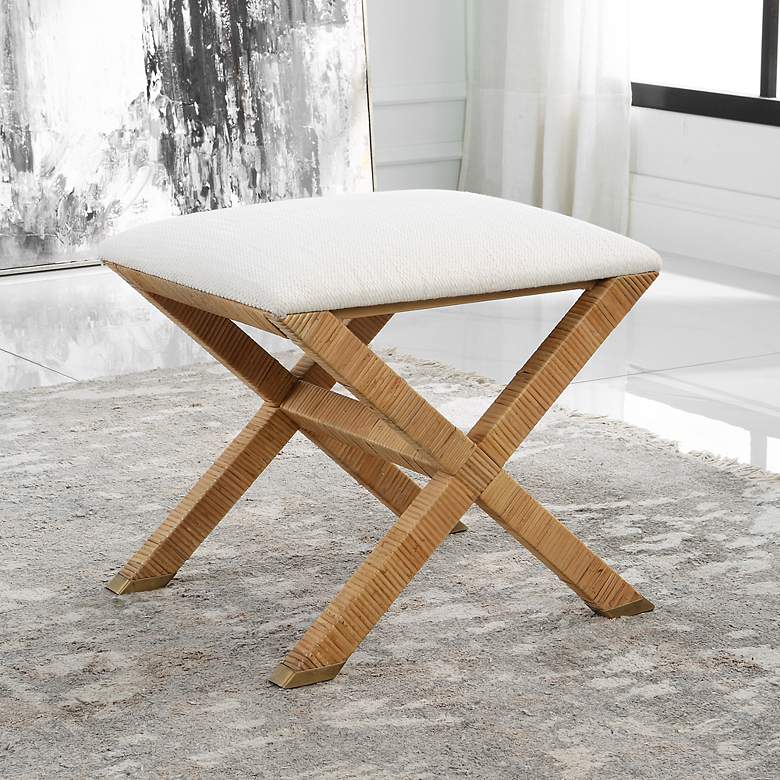 Image 3 Uttermost St. Tropez 19" Wide Textured White Fabric Bench more views