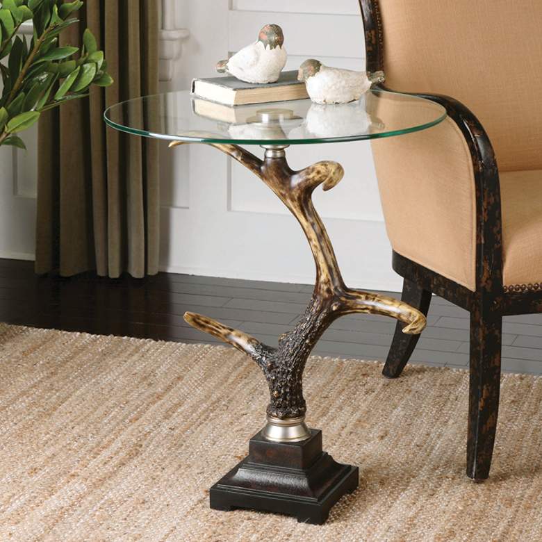 Uttermost Stag Horn 21 3/4&quot; Wide Brown Round Accent Table