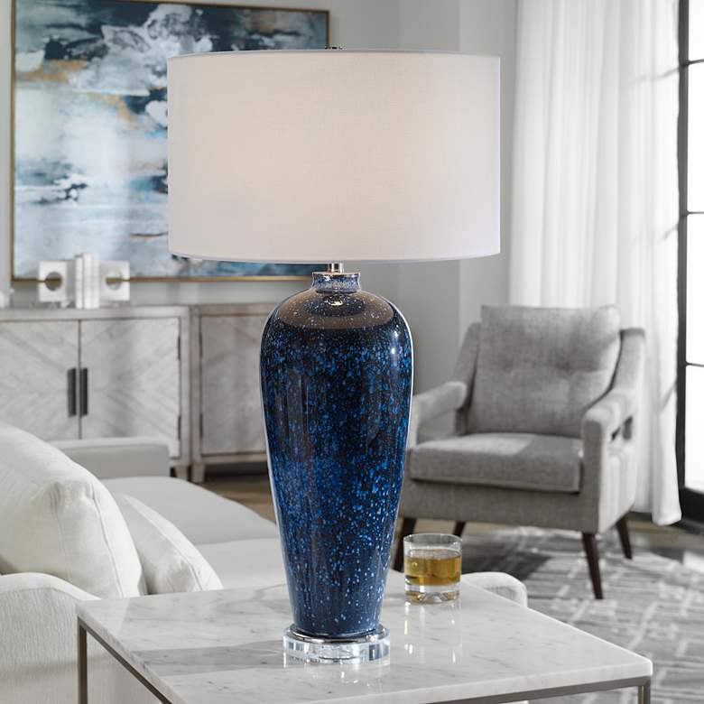 Image 1 Uttermost Stargazer 31 inch High Modern Blue Art Glass Table Lamp
