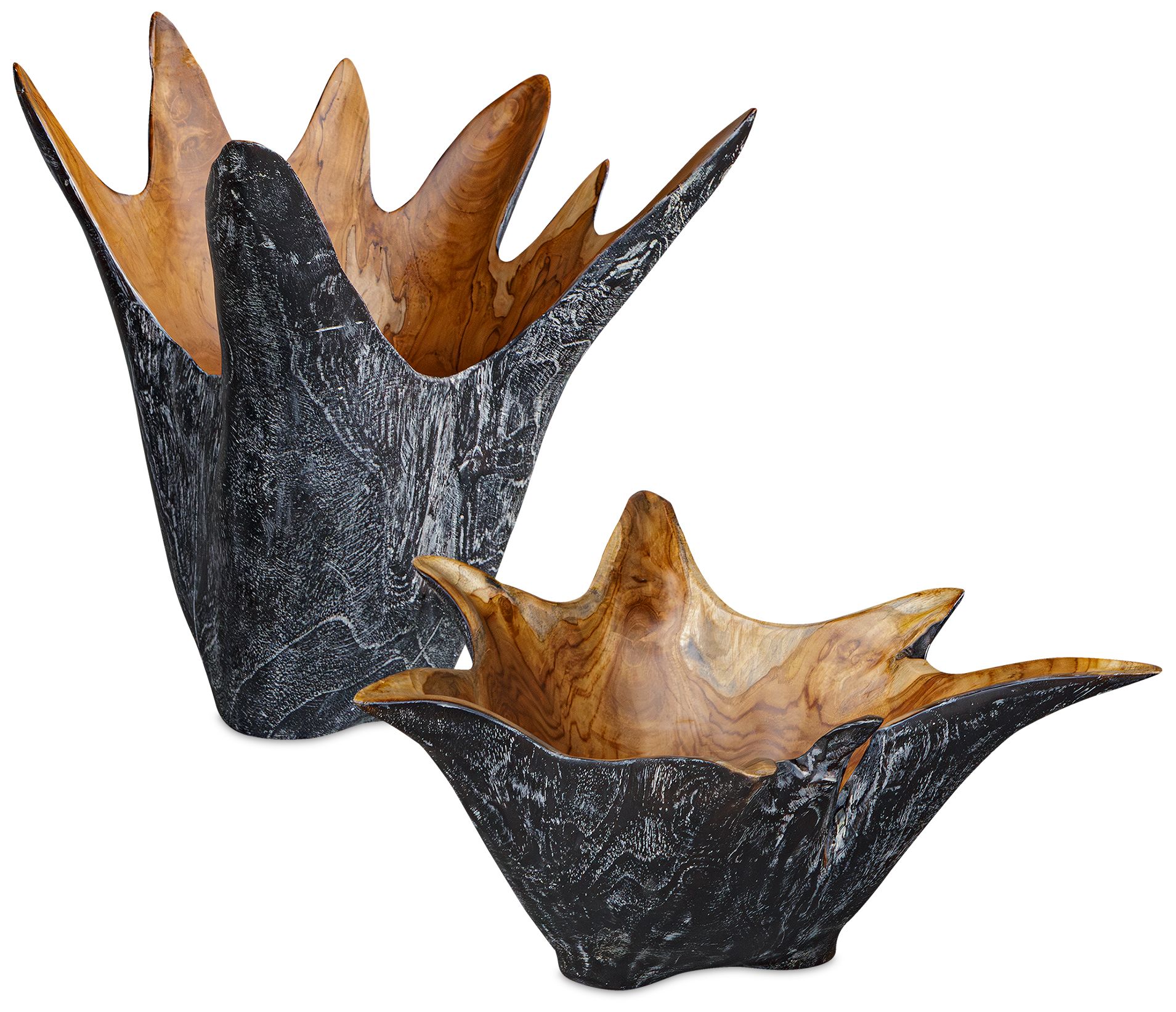Image 2 Uttermost Starpetal 2-Piece Indoor-Outdoor Black and Brown Teak Wood Bowls