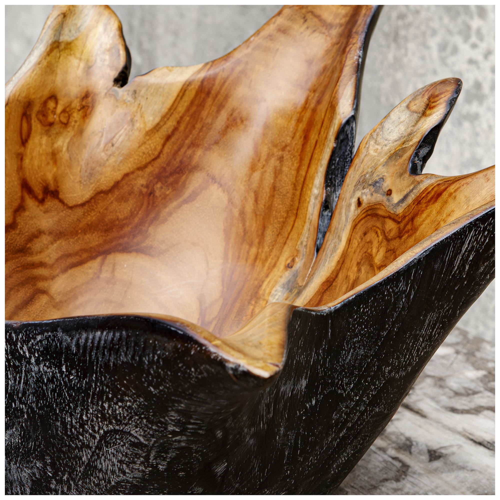 Image 4 Uttermost Starpetal 2-Piece Indoor-Outdoor Black and Brown Teak Wood Bowls more views