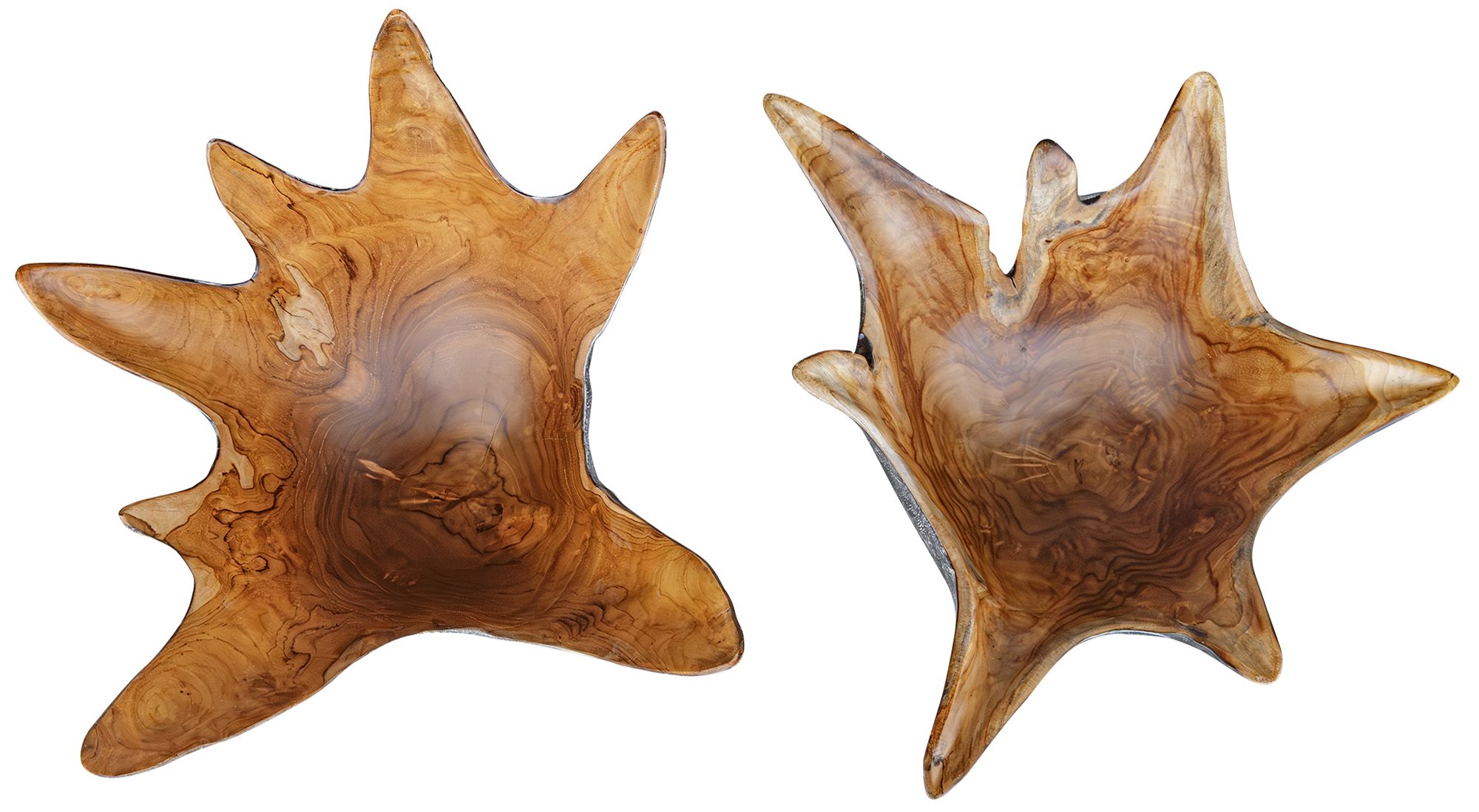 Image 7 Uttermost Starpetal 2-Piece Indoor-Outdoor Black and Brown Teak Wood Bowls more views