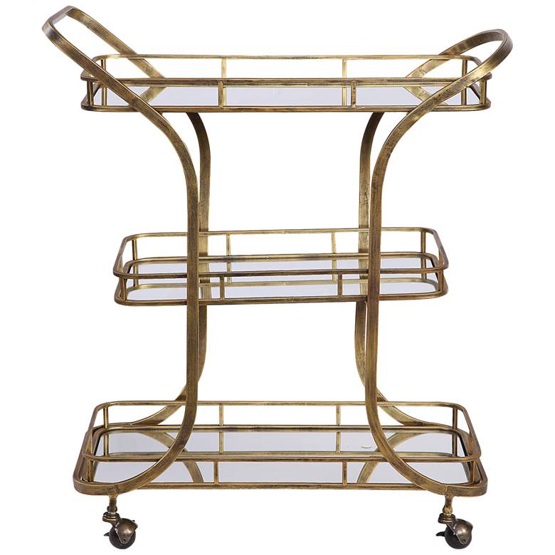 Image 2 Uttermost Stassi 33 inch Wide Antiqued Gold Serving Bar Cart