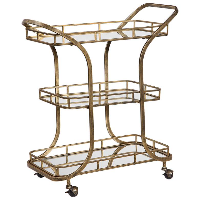 Image 3 Uttermost Stassi 33" Wide Antiqued Gold Serving Bar Cart more views