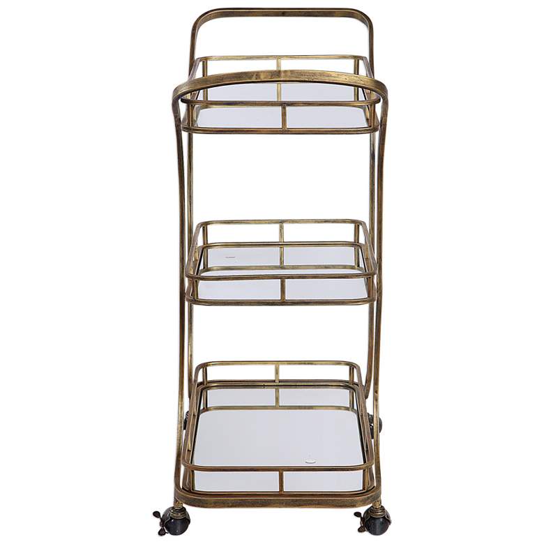 Image 4 Uttermost Stassi 33" Wide Antiqued Gold Serving Bar Cart more views