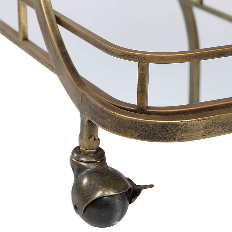 Image 6 Uttermost Stassi 33" Wide Antiqued Gold Serving Bar Cart more views