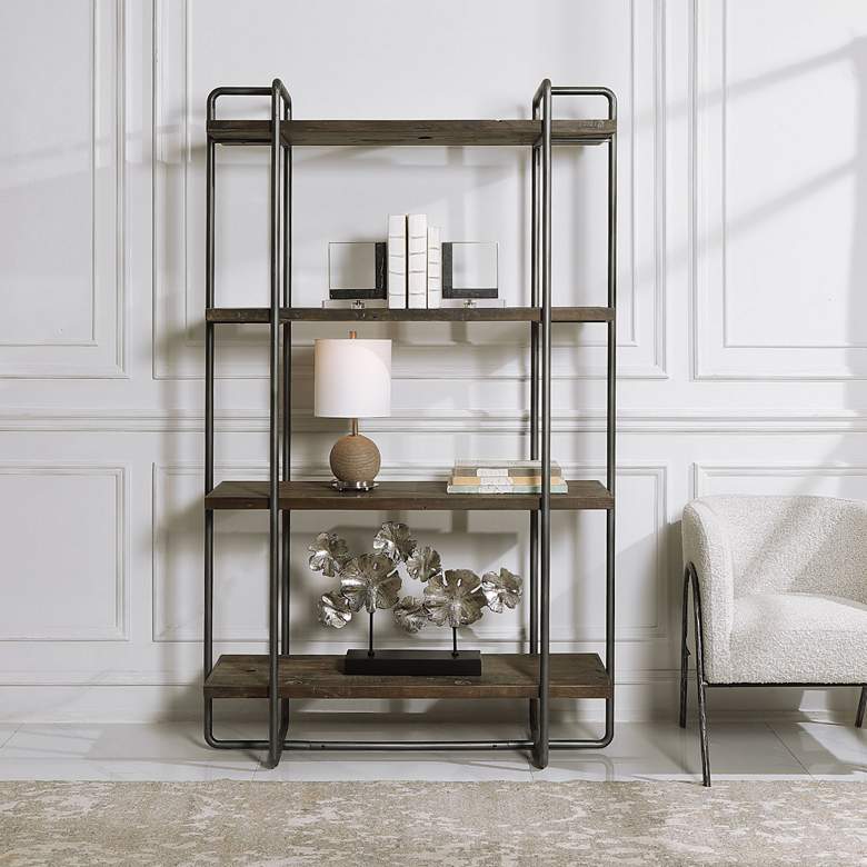 Image 7 Uttermost Stilo 18 inch Wide 4-Shelf Brown Wood Etagere more views