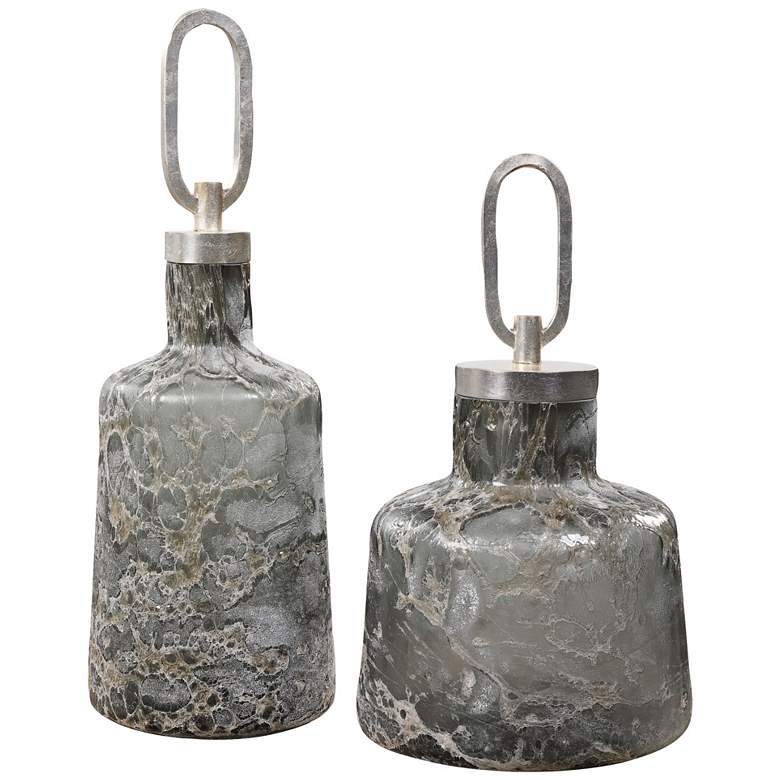 Image 2 Uttermost Storm Charcoal Taupe Silver Glass Bottles Set of 2