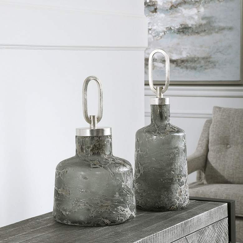 Image 1 Uttermost Storm Charcoal Taupe Silver Glass Bottles Set of 2