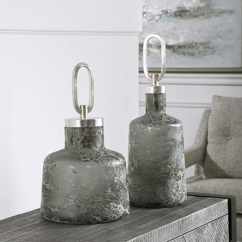 Image 1 Uttermost Storm Charcoal Taupe Silver Glass Bottles Set of 2