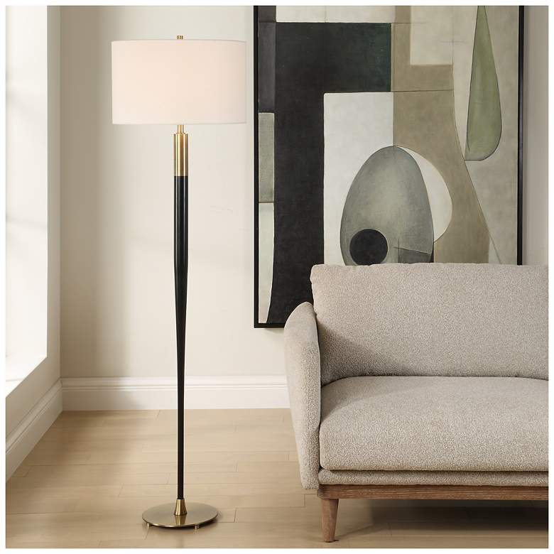 Image 1 Uttermost Stowe 66 1/4" Black and Brass Metal Floor Lamp
