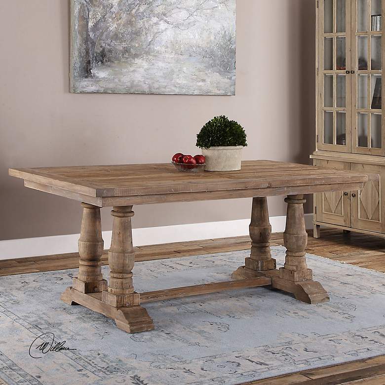 Image 1 Uttermost Stratford 76"W Stony Gray Wash Wood Dining Table