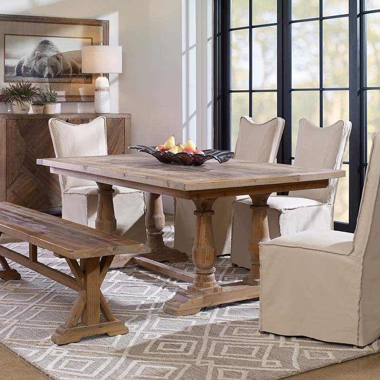 Image 4 Uttermost Stratford 76"W Stony Gray Wash Wood Dining Table more views