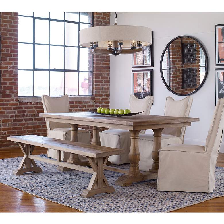 Image 5 Uttermost Stratford 76"W Stony Gray Wash Wood Dining Table more views
