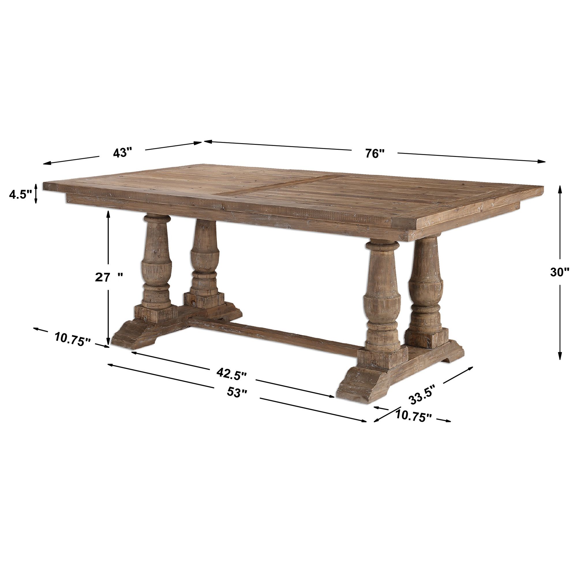 Uttermost Stratford 76"W Stony Gray Wash Wood Dining Table