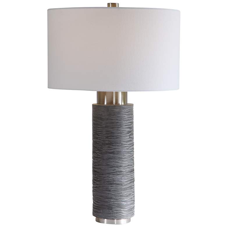 Image 1 Uttermost Strathmore 28 inch Stone Gray Faux Marble Cylindrical Table Lamp