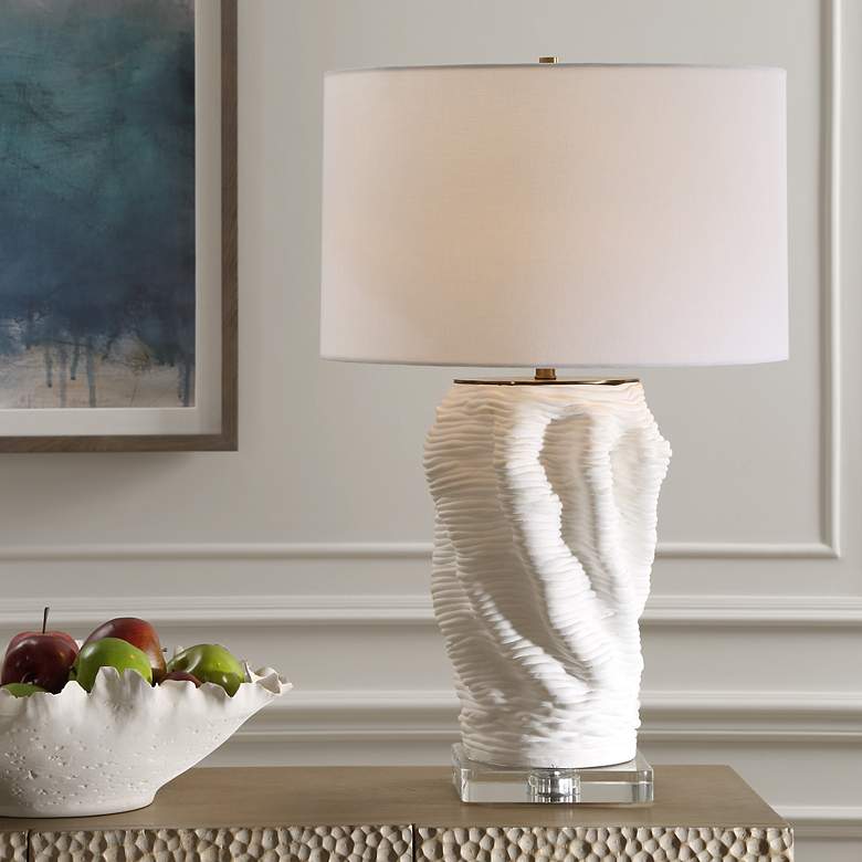 Image 1 Uttermost Stratified 28" Contemporary Matte White Ceramic Table Lamp
