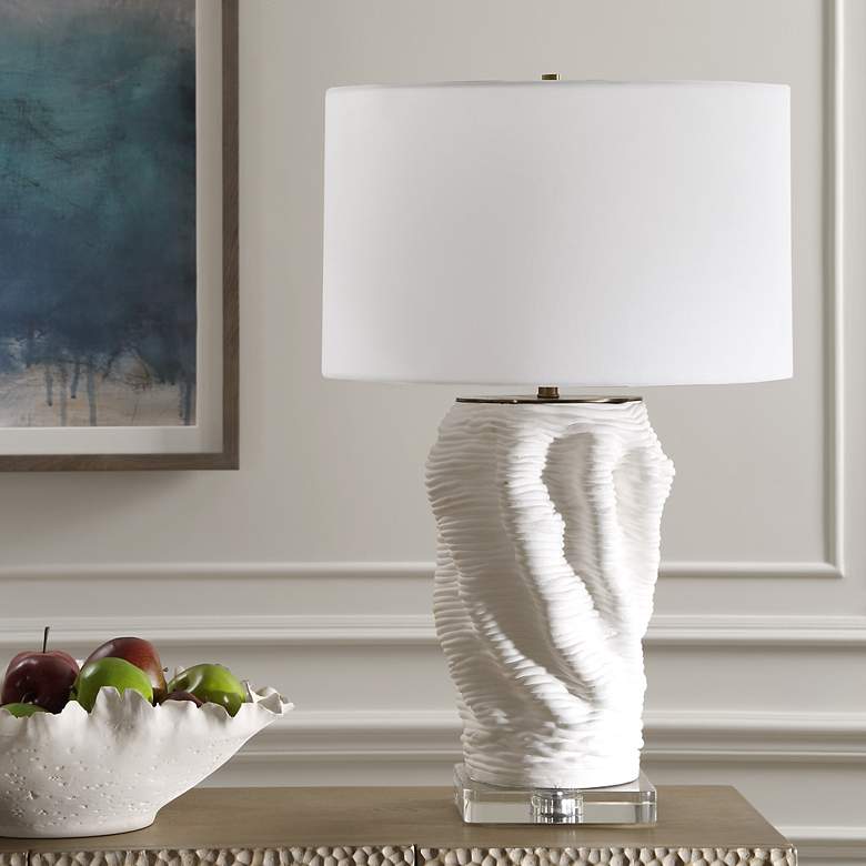 Image 3 Uttermost Stratified 28" Contemporary Matte White Ceramic Table Lamp more views
