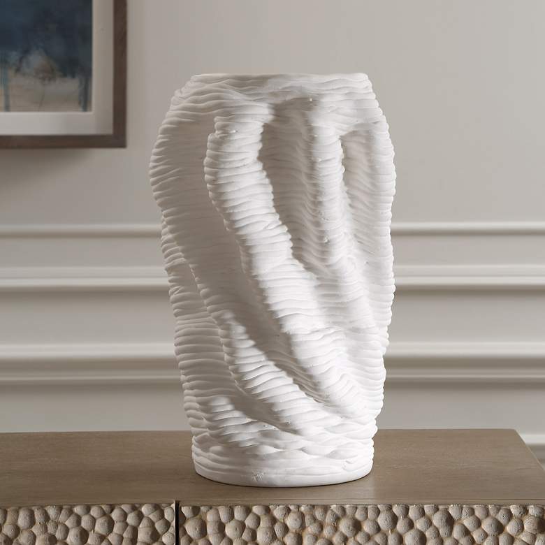 Image 1 Uttermost Stratified Matte White Ceramic 13 3/4" x 9" Vase