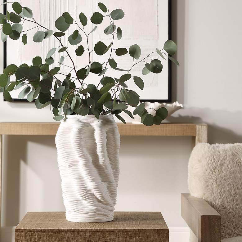 Image 3 Uttermost Stratified Matte White Ceramic 13 3/4" x 9" Vase more views