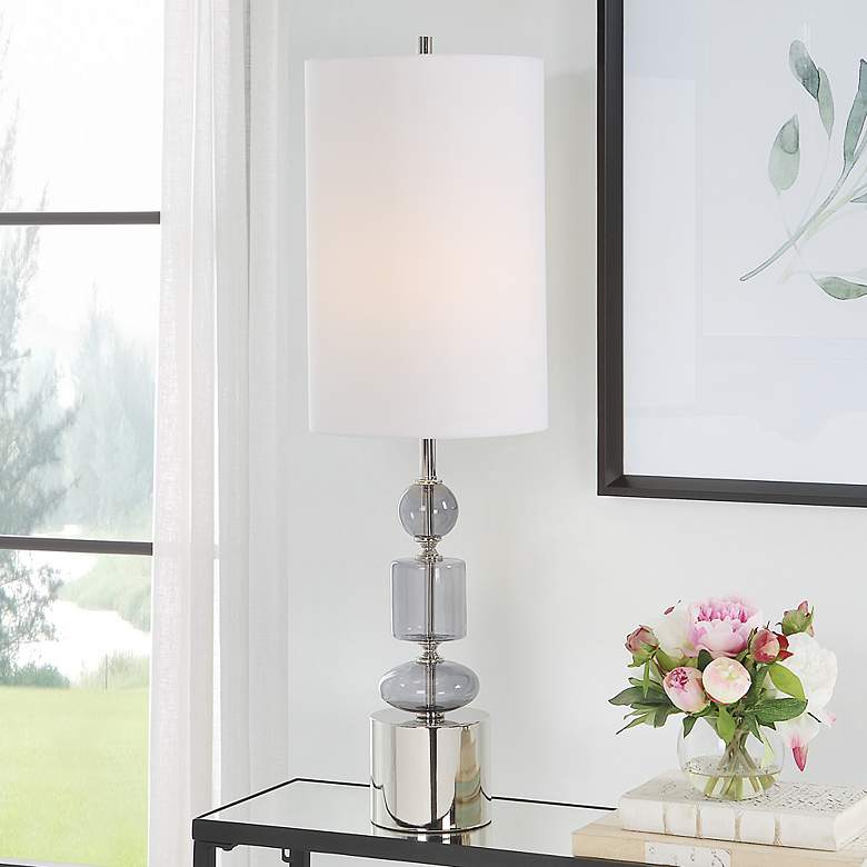 Image 1 Uttermost Stratus 36 inch Gray Glass Nickel Buffet Table Lamp