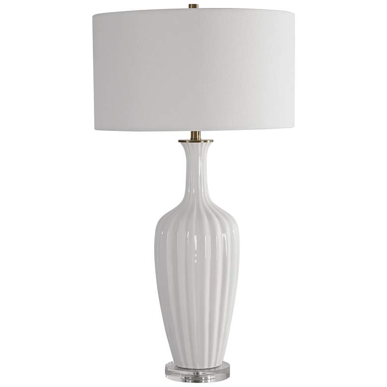 Image 2 Uttermost Strauss Gloss White Glaze Ceramic Table Lamp