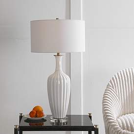 Image1 of Uttermost Strauss Gloss White Glaze Ceramic Table Lamp