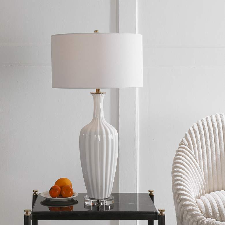 Image 1 Uttermost Strauss Gloss White Glaze Ceramic Table Lamp