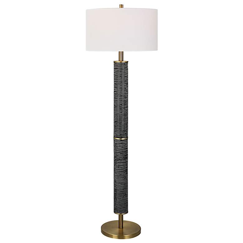 Image 1 Uttermost Summit Rustic Gray-Black Carved Floor Lamp