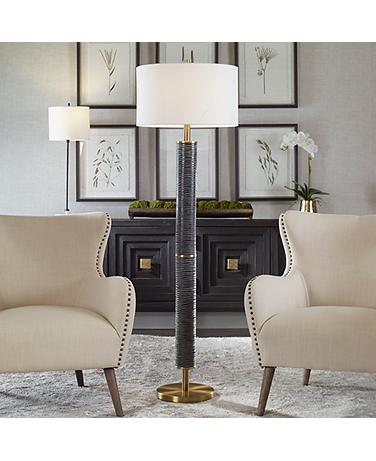 Uttermost Summit Rustic Gray-Black Carved Floor Lamp