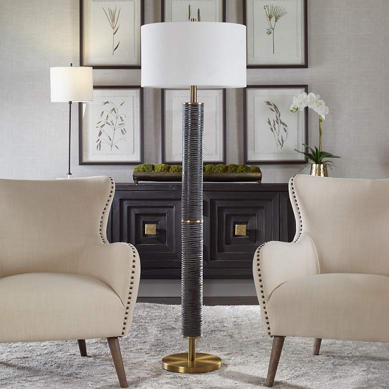 Image 3 Uttermost Summit Rustic Gray-Black Carved Floor Lamp more views