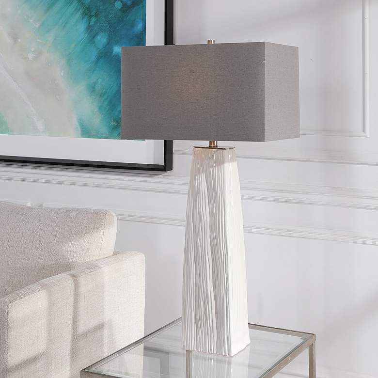 Image 1 Uttermost Sycamore Gloss White Ceramic Table Lamp