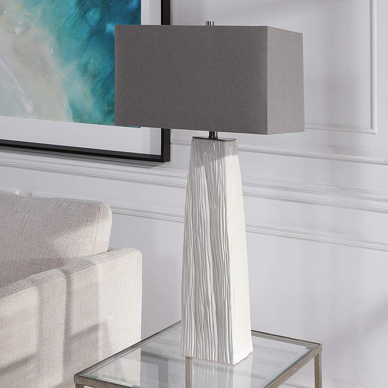 Image 4 Uttermost Sycamore Gloss White Ceramic Table Lamp more views