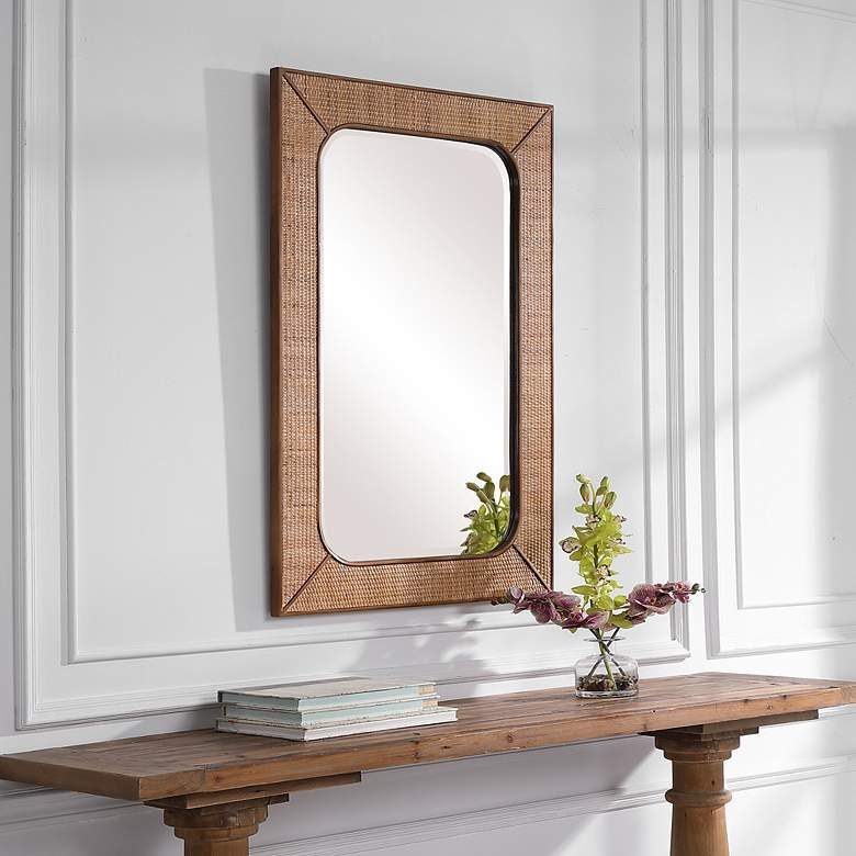 Image 3 Uttermost Tahiti Warm Maple Satin 28 inch x 42 inch Wall Mirror more views