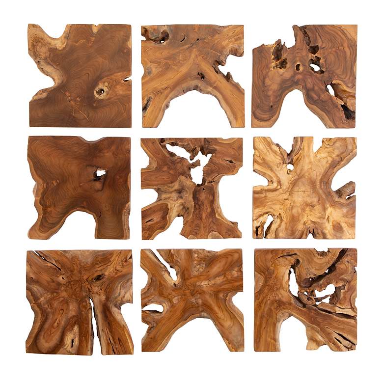 Image 2 Uttermost Talia 16" 9-Piece Teak Wood Wall Decor