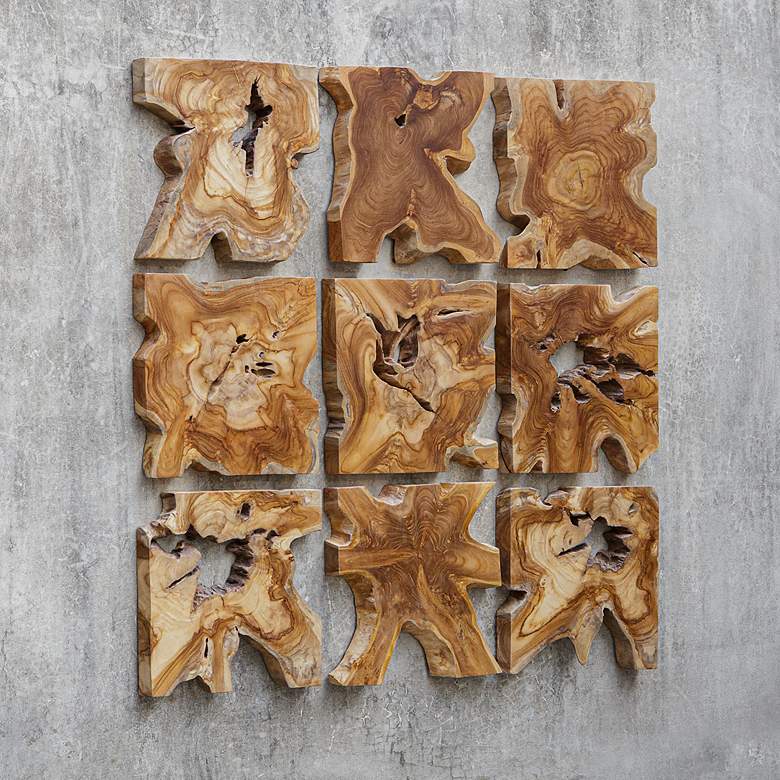 Image 1 Uttermost Talia 16" 9-Piece Teak Wood Wall Decor