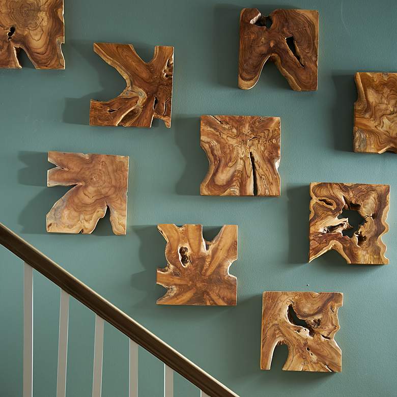 Image 3 Uttermost Talia 16" 9-Piece Teak Wood Wall Decor more views