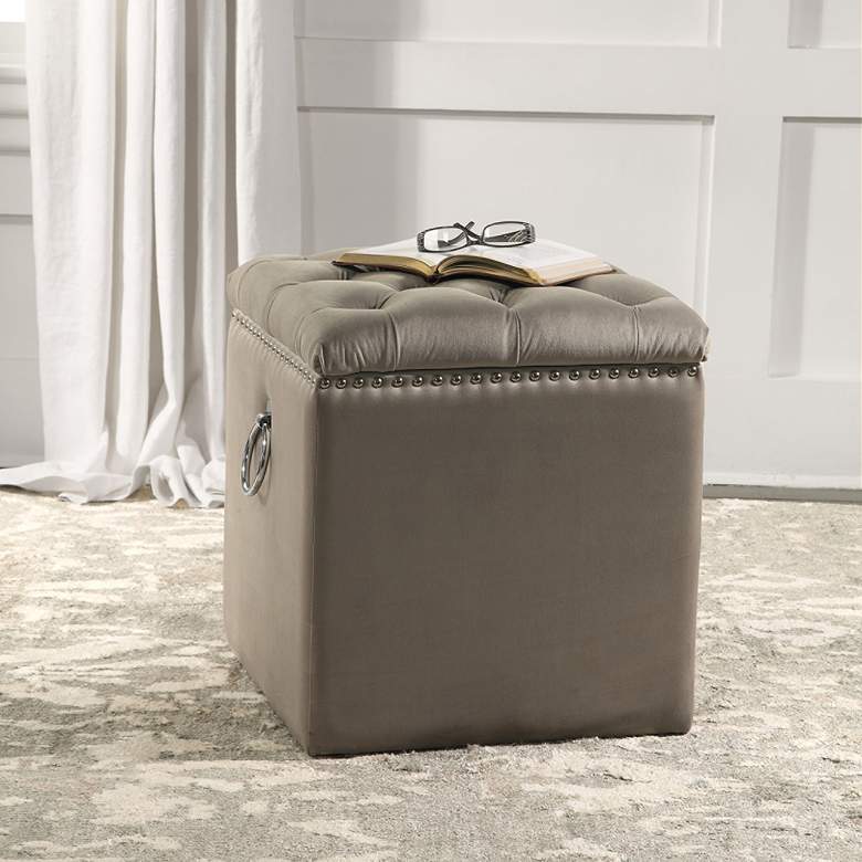 Image 1 Uttermost Talullah Champagne Velvet Tufted Storage Ottoman
