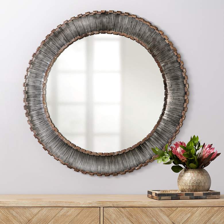 Image 1 Uttermost Tanaina Silver Strip 46 inch Round Wall Mirror