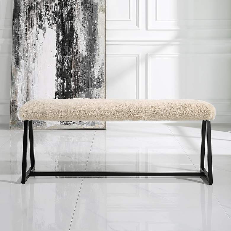 Image 3 Uttermost Taupo 48" Length Beige and Black Bench more views