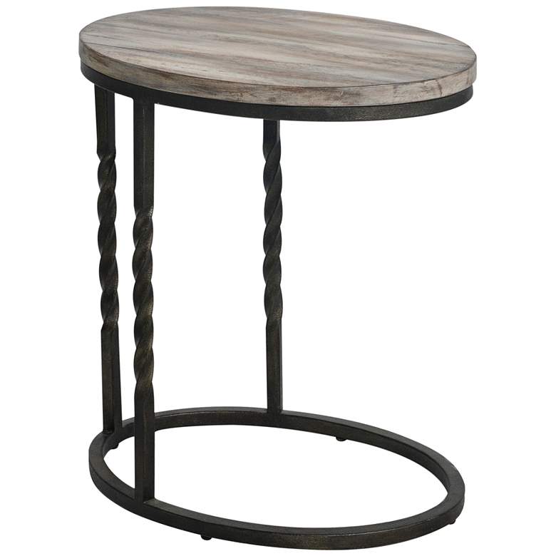 Image 2 Uttermost Tauret 20"W Aged Steel with Brown Wood Side Table